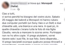 I ladri le rubano i pc con le foto della figlia morta da un anno, appello via social della mamma per ritrovarle