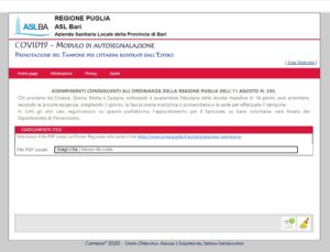 piattaforma prenotazione tampone asl bari
