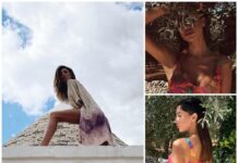 Scatti pugliesi per Belen. Bikini, trulli, ulivi e i taralli di Monopoli