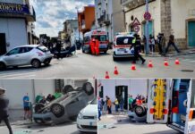 Scontro all’incrocio tra via Oberdan e via Cappuccini, auto cappottata