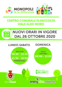 Monopoli CS variazione orari CCR ottobre 20102020