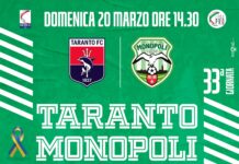 Calcio, la gara Taranto-Monopoli posticipata al 6 aprile