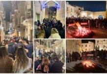 Monopoli, il centro storico pieno come d’estate per la festa dei falò