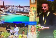 Carlo Barnaba porta Monopoli a “I fatti vostri” con Anna Falchi