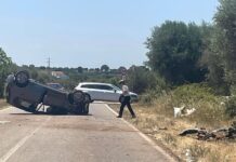 Auto ribaltata: 3 ragazzi feriti, 2 trasportati d’urgenza al S. Giacomo di Monopoli