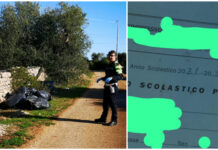 Monopoli, abbandona i rifiuti con dentro il libretto delle assenze: 600 euro di multa