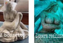 Monopoli, il bozzetto e il monumento della sirena in piazza Montalcini