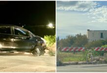 Monopoli, collisione tra mezzi in via Oberdan: auto sfonda il muretto