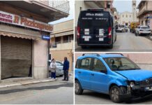 Monopoli, scontro tra auto all’incrocio: sfondata la saracinesca di un negozio. Un ferito