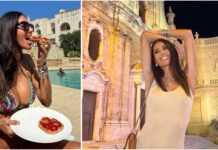 Monopoli, Elisabetta Gregoraci in posa davanti alla Cattedrale. “Puglia, quanto mi eri mancata!”