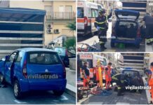 Auto finisce contro camioncino parcheggiato e si incastra: 2 feriti, 81enne in codice rosso a Monopoli