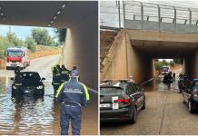 Monopoli, Bmw con 2 persone a bordo bloccata nel sottopasso allagato