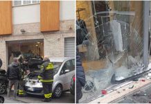 Monopoli, incidente in pieno centro. Vetrina di un negozio in frantumi