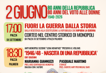 Monopoli, 2 giugno: corteo cittadino per la Repubblica, la Costituzione e la pace