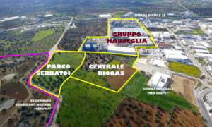 Veduta aerea area PUE ATI 51 Parco di Tucci scritte maresglia biogas parco serbatoi oleodotto